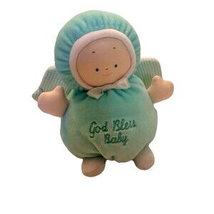 Gund God Bless Baby 7” Plush Angel Doll Rattle Mint Green Boy Girl Soft Lovey